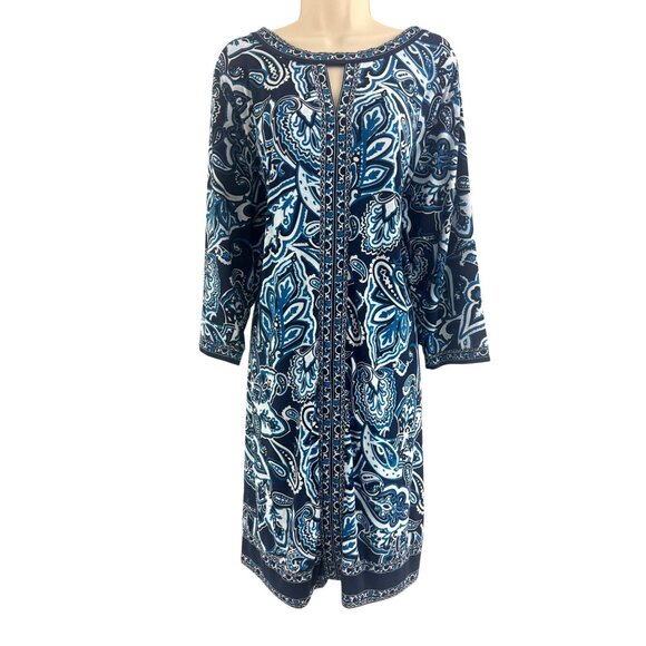 INC Teal Paisley Print Keyhole Shift Dress Size 3X 22 24 Plus Office Career Work - Picture 1 of 6